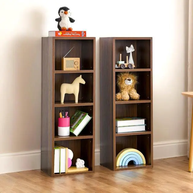 Alt view image 3 of 7 - 8-Tier CD DVD Storage Rack Media Shelf Tall Narrow Display Cabinet Rack Tower Skinny Bookcase with Adjustable Shelves for Home Office Tight Space, 11.6" x 9.3" x 71", Walnut