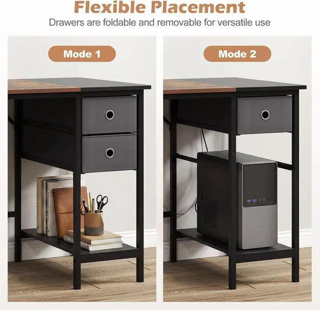 Alt view image 5 of 7 - 48-Inch Computer Desk with 2 Drawers, Modern Home Office Desk with Hanging Hook & Storage Shelf, Multipurpose Writing Desk for Study Bedroom (Rustic Brown, 48")