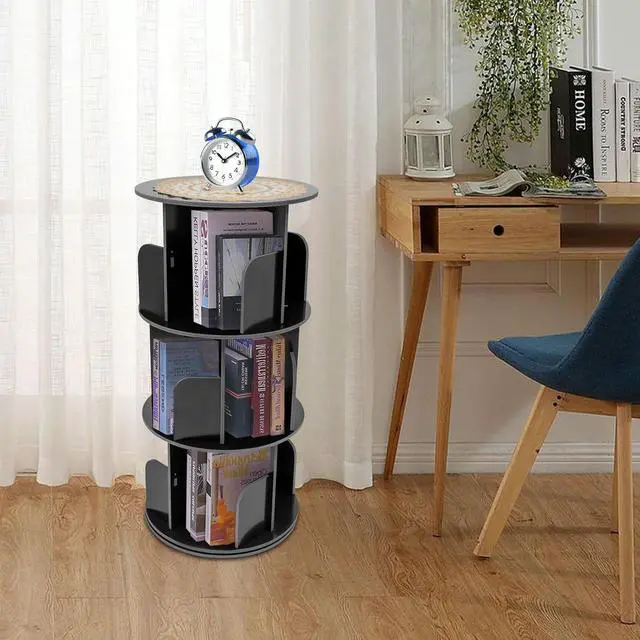 Alt view image 2 of 7 - Rotating Bookshelf, 3 Tiers Rotating Book Shelf, 360° Display Corner Spinning Bookcase, Floor Standing Storage Rack for Bedroom, Living Room, Study Room, Black (3-Tiers)