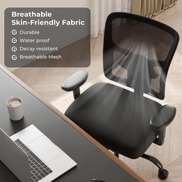 Alt view image 6 of 7 - Big and Tall Office Chair 400lbs - Heavy Duty With Thickened Soft Seat, Ergonomic Mesh, Adjustable Lumbar Support and Armrest for Heavy People
