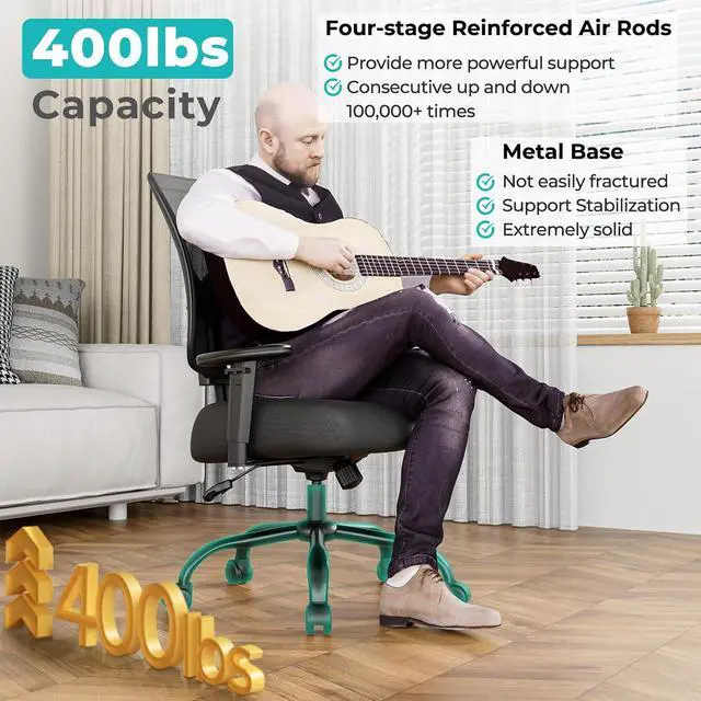 Alt view image 7 of 7 - Big and Tall Office Chair 400lbs - Heavy Duty With Thickened Soft Seat, Ergonomic Mesh, Adjustable Lumbar Support and Armrest for Heavy People