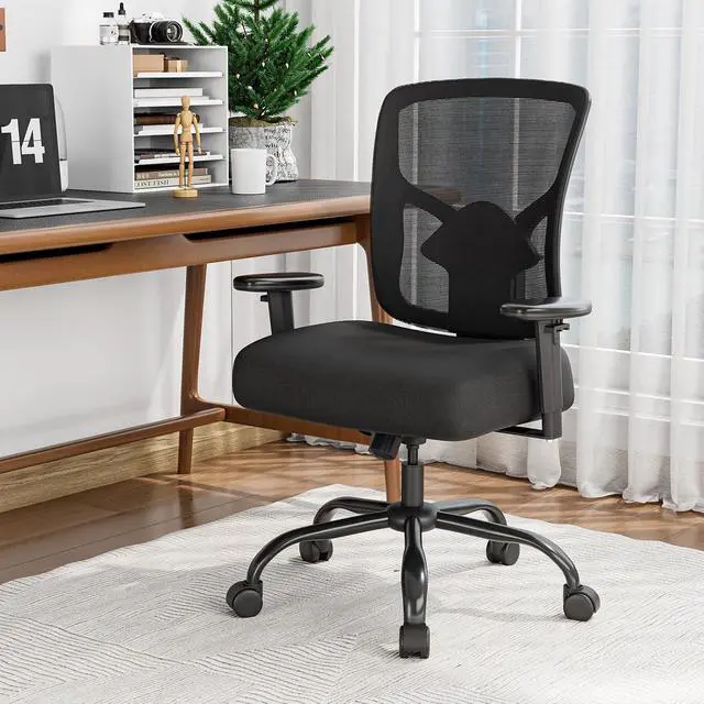 Alt view image 2 of 7 - Big and Tall Office Chair 400lbs - Heavy Duty With Thickened Soft Seat, Ergonomic Mesh, Adjustable Lumbar Support and Armrest for Heavy People