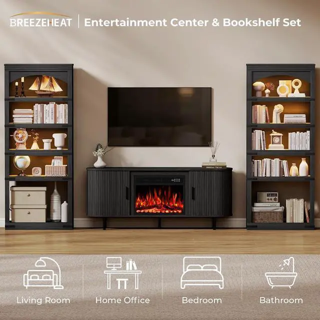 Alt view image 6 of 7 - 5-Tier Arched Bookcase, 70" Tall Bookcase with LED Lights, Floor Standing Open Display Storage Shelf with Metal Corner, Large Organizer for Living Room, Home Office, Black