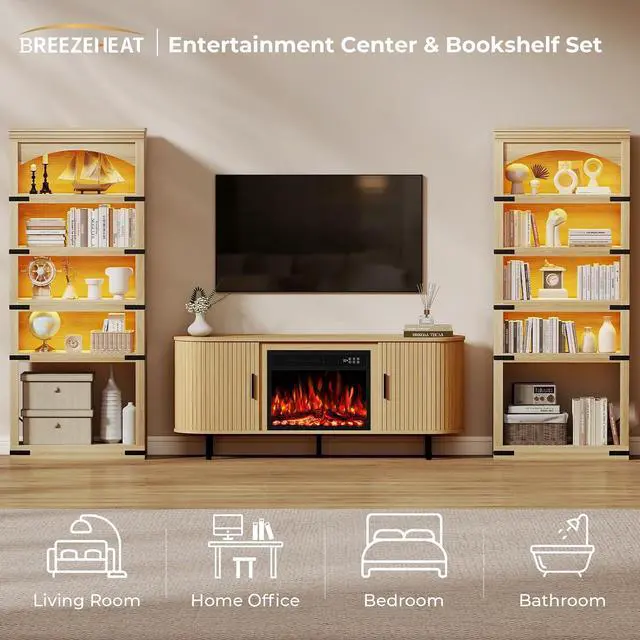 Alt view image 6 of 7 - 5-Tier Arched Bookcase, 70" Tall Bookcase with LED Lights, Floor Standing Open Display Storage Shelf with Metal Corner, Large Organizer for Living Room, Home Office, Natural Oak