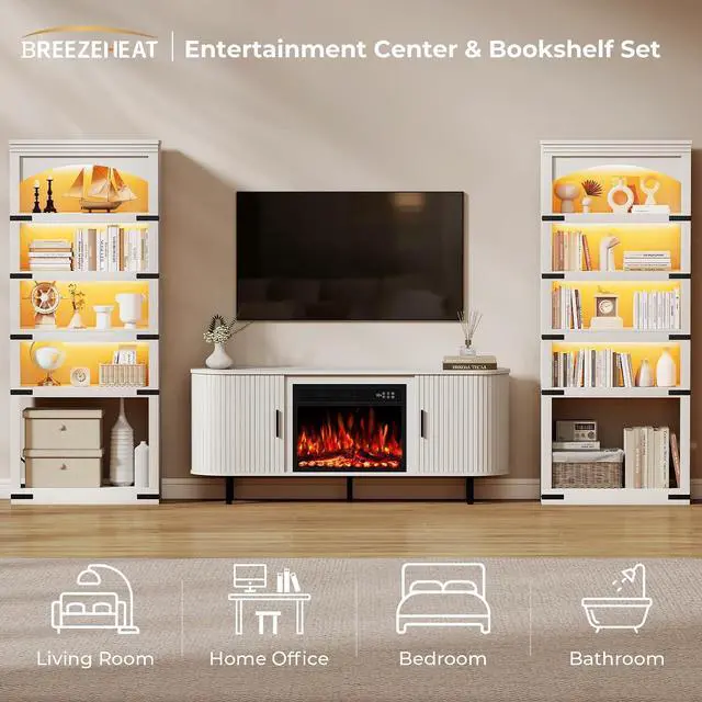 Alt view image 6 of 7 - 5-Tier Arched Bookcase, 70" Tall Bookcase with LED Lights, Floor Standing Open Display Storage Shelf with Metal Corner, Large Organizer for Living Room, Home Office, White