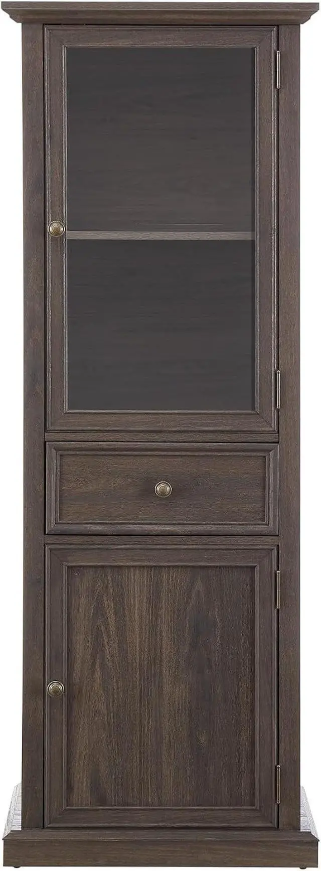 Alt view image 7 of 7 - 65" Tall Bookcase with Tempered Glass Door, Elegant Freestanding Display Cabinet with Drawer, Modern Wooden Kitchen Pantry Storage Cabinets for Living Room/Office(Brown)