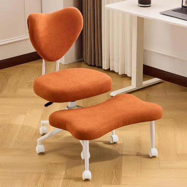 Main image of Ergonomic Cross Legged Chair, Corduroy 360° Upholstered Swivel Meditation Chair with Wheels, Comfy Criss Cross Desk Chair for ADHD with Height-Adjustable for Office (Orange - Corduroy)