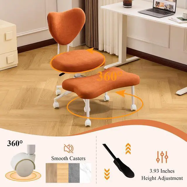 Alt view image 4 of 7 - Ergonomic Cross Legged Chair, Corduroy 360° Upholstered Swivel Meditation Chair with Wheels, Comfy Criss Cross Desk Chair for ADHD with Height-Adjustable for Office (Orange - Corduroy)