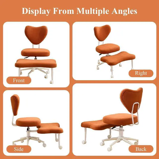Alt view image 6 of 7 - Ergonomic Cross Legged Chair, Corduroy 360° Upholstered Swivel Meditation Chair with Wheels, Comfy Criss Cross Desk Chair for ADHD with Height-Adjustable for Office (Orange - Corduroy)