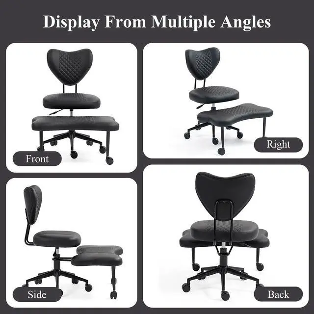 Alt view image 6 of 7 - Ergonomic Cross Legged Chair, PU Leather 360° Upholstered Swivel Meditation Chair with Wheels, Comfy Criss Cross Desk Chair for ADHD with Height-Adjustable for Office (Black - PU)
