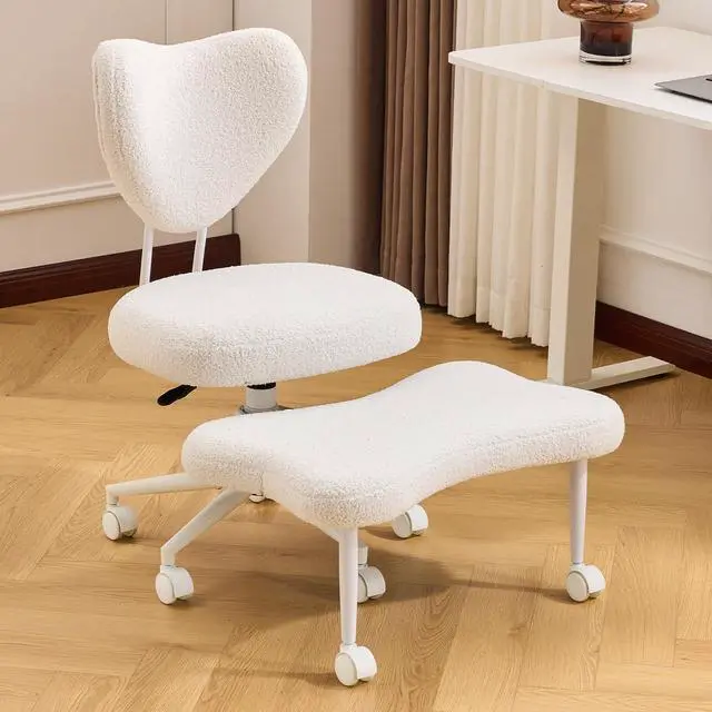 Main image of Ergonomic Cross Legged Chair, Teddy 360° Upholstered Swivel Meditation Chair with Wheels, Comfy Criss Cross Desk Chair for ADHD with Height-Adjustable for Office (White - Teddy)