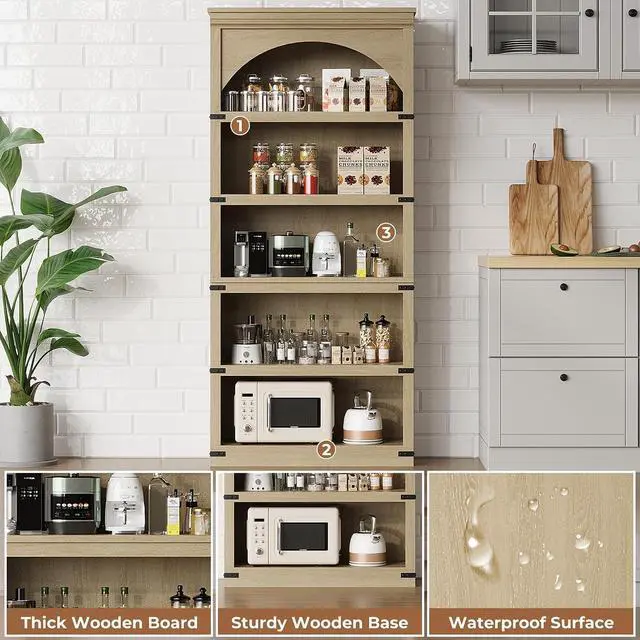 Alt view image 4 of 7 - 68.7" Tall Bookshelf, 5-Tier Floor Standing Bookcase, 31.5" Wide Open Storage Shelf with Wooden Base, Farmhouse Wood Shelving Unit for Living Room, Home Office, Bedroom, Study, Nature