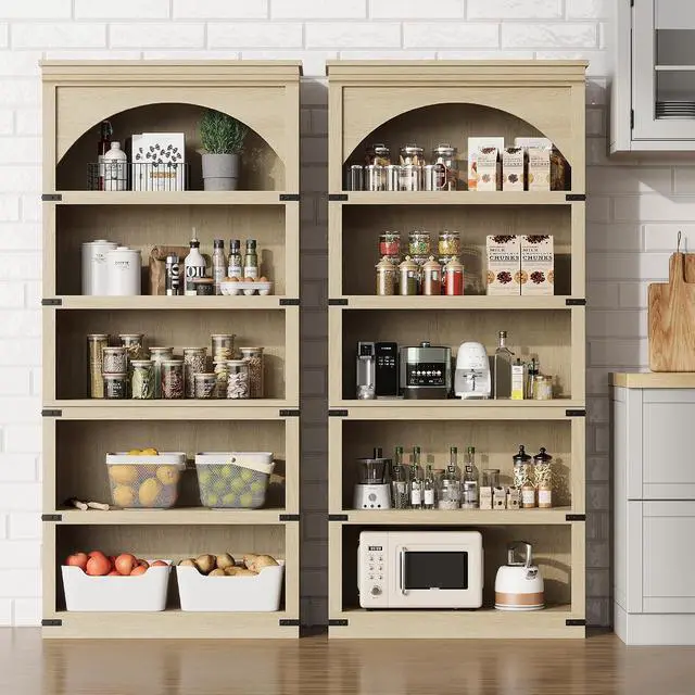 Alt view image 6 of 7 - 68.7" Tall Bookshelf, 5-Tier Floor Standing Bookcase, 31.5" Wide Open Storage Shelf with Wooden Base, Farmhouse Wood Shelving Unit for Living Room, Home Office, Bedroom, Study, Nature