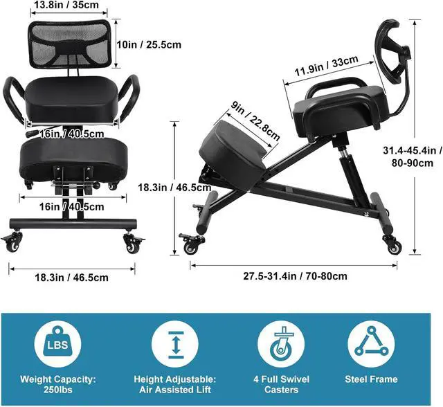 Alt view image 2 of 7 - Ergonomic Kneeling Chair with Back Support, Kneeling Desk Chair,Ergonomic Postures Chairs Knee Stool Kneeling Chairs for Home and Offices-Postures Correction Stool-Improve Your Postures(with Backrest)