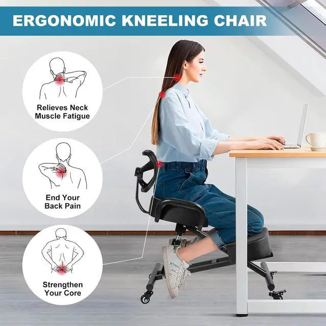 Alt view image 3 of 7 - Ergonomic Kneeling Chair with Back Support, Kneeling Desk Chair,Ergonomic Postures Chairs Knee Stool Kneeling Chairs for Home and Offices-Postures Correction Stool-Improve Your Postures(with Backrest)