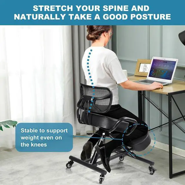 Alt view image 5 of 7 - Ergonomic Kneeling Chair with Back Support, Kneeling Desk Chair,Ergonomic Postures Chairs Knee Stool Kneeling Chairs for Home and Offices-Postures Correction Stool-Improve Your Postures(with Backrest)
