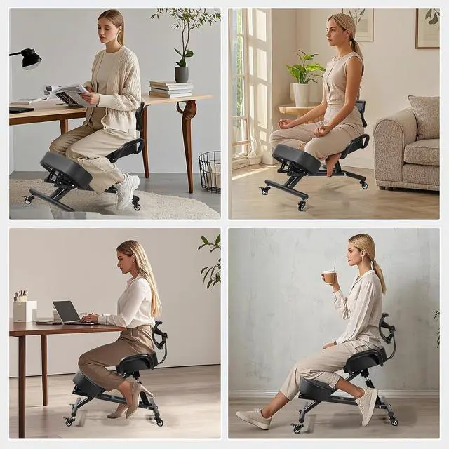 Alt view image 6 of 7 - Ergonomic Kneeling Chair with Back Support, Kneeling Desk Chair,Ergonomic Postures Chairs Knee Stool Kneeling Chairs for Home and Offices-Postures Correction Stool-Improve Your Postures(with Backrest)