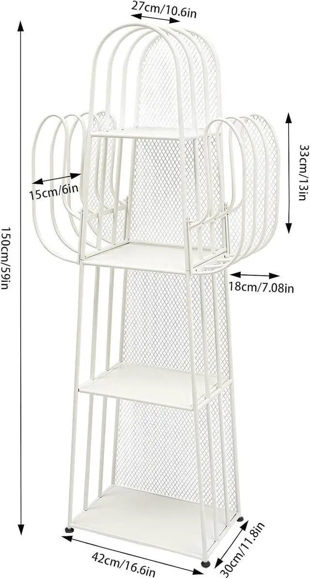 Alt view image 2 of 7 - Cactus Shape Bookshelf, 4 Tiers Freestanding Bookcase Metal Display Rack Storage Organizer Unit Ladder Bookshelves for Corner Bedroom Living Room Office White