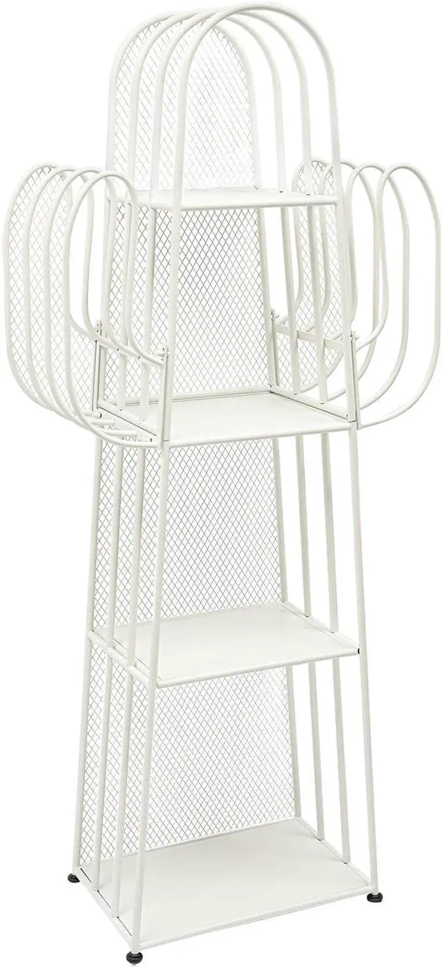 Alt view image 6 of 7 - Cactus Shape Bookshelf, 4 Tiers Freestanding Bookcase Metal Display Rack Storage Organizer Unit Ladder Bookshelves for Corner Bedroom Living Room Office White