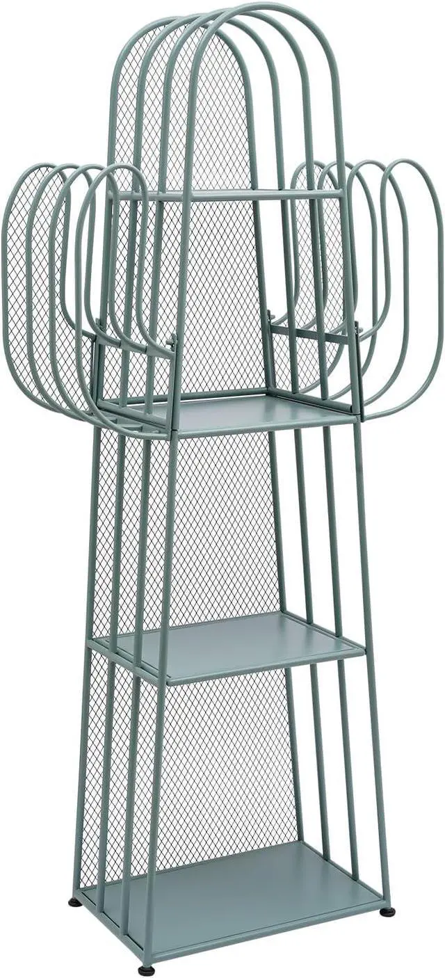 Alt view image 5 of 7 - 4 Tier Bookshelf, Green Cactus Bookcase Freestanding Bookshelves Metal Storage Organizer Corner Display Rack Cabinet for Bedroom Living Room Office