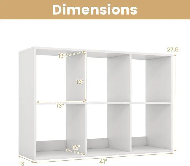 Alt view image 3 of 7 - 6 Cube Book Shelf, Modern Storage Bookcase with 6 Open Compartments, Open Back and Bottom Back Panels, Heavy Duty Storage Bookshelf for Living Room, Study, Office and Hallway, White