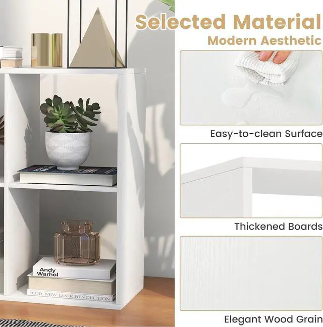 Alt view image 6 of 7 - 6 Cube Book Shelf, Modern Storage Bookcase with 6 Open Compartments, Open Back and Bottom Back Panels, Heavy Duty Storage Bookshelf for Living Room, Study, Office and Hallway, White