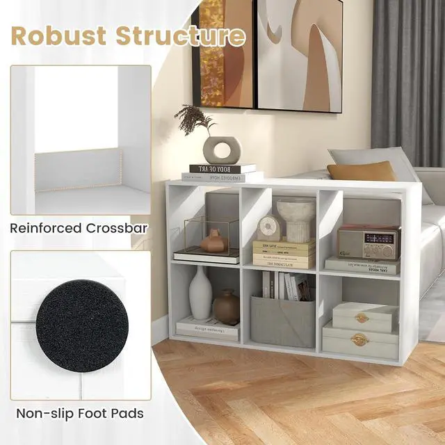 Alt view image 7 of 7 - 6 Cube Book Shelf, Modern Storage Bookcase with 6 Open Compartments, Open Back and Bottom Back Panels, Heavy Duty Storage Bookshelf for Living Room, Study, Office and Hallway, White