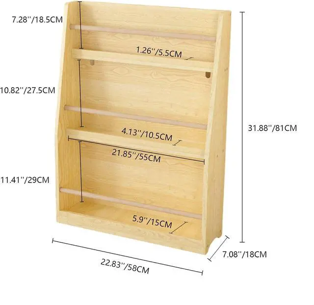Alt view image 2 of 7 - 3 Tier Kids Bookshelf and Toy Storage Organizer, Wooden Book Rack for Toddlers Infants Baby Young Children, Kids Toy Storage Shelf Display for Bedroom Playroom Nursery Kid Room, Natural
