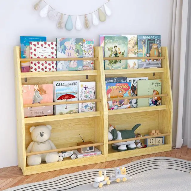 Alt view image 7 of 7 - 3 Tier Kids Bookshelf and Toy Storage Organizer, Wooden Book Rack for Toddlers Infants Baby Young Children, Kids Toy Storage Shelf Display for Bedroom Playroom Nursery Kid Room, Natural