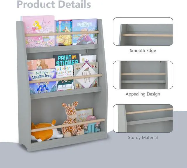 Alt view image 3 of 7 - 3 Tier Kids Bookshelf and Toy Storage Organizer, Wooden Book Rack for Toddlers Infants Baby Young Children, Kids Toy Storage Shelf Display for Bedroom Playroom Nursery Kid Room, Sage