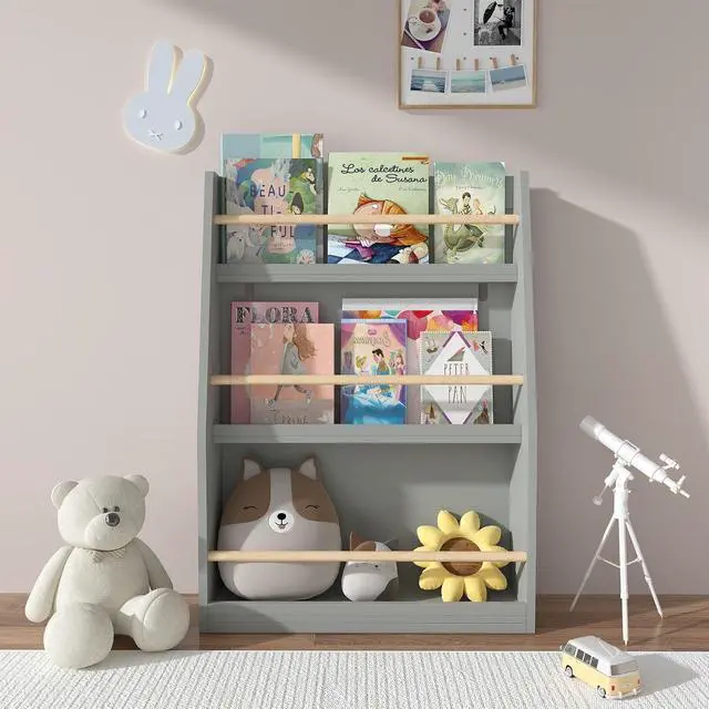 Alt view image 4 of 7 - 3 Tier Kids Bookshelf and Toy Storage Organizer, Wooden Book Rack for Toddlers Infants Baby Young Children, Kids Toy Storage Shelf Display for Bedroom Playroom Nursery Kid Room, Sage