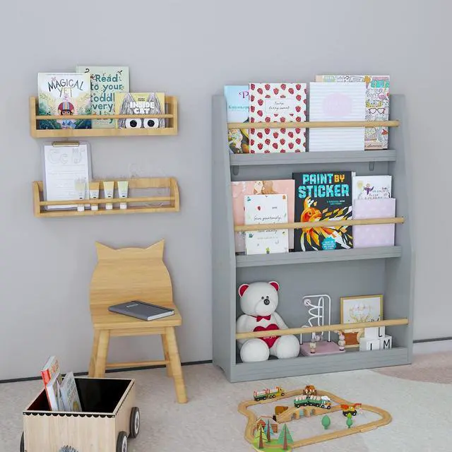 Alt view image 6 of 7 - 3 Tier Kids Bookshelf and Toy Storage Organizer, Wooden Book Rack for Toddlers Infants Baby Young Children, Kids Toy Storage Shelf Display for Bedroom Playroom Nursery Kid Room, Sage