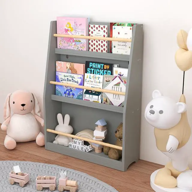 Alt view image 5 of 7 - 3 Tier Kids Bookshelf and Toy Storage Organizer, Wooden Book Rack for Toddlers Infants Baby Young Children, Kids Toy Storage Shelf Display for Bedroom Playroom Nursery Kid Room, Sage