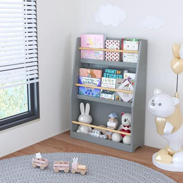 Alt view image 7 of 7 - 3 Tier Kids Bookshelf and Toy Storage Organizer, Wooden Book Rack for Toddlers Infants Baby Young Children, Kids Toy Storage Shelf Display for Bedroom Playroom Nursery Kid Room, Sage
