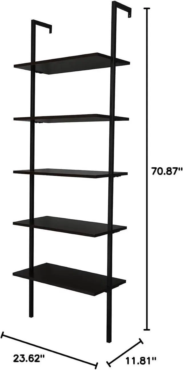 Alt view image 2 of 7 - 5 Tier Industrial Wall Mounted Bookshelf,Modern Ladder Bookcase Storage Organizer,Open Display Storage Rack,Plant Flower Shelves Stand,with Metal Frame,for Living Room Kitchen Balcony (Dark Walnut)