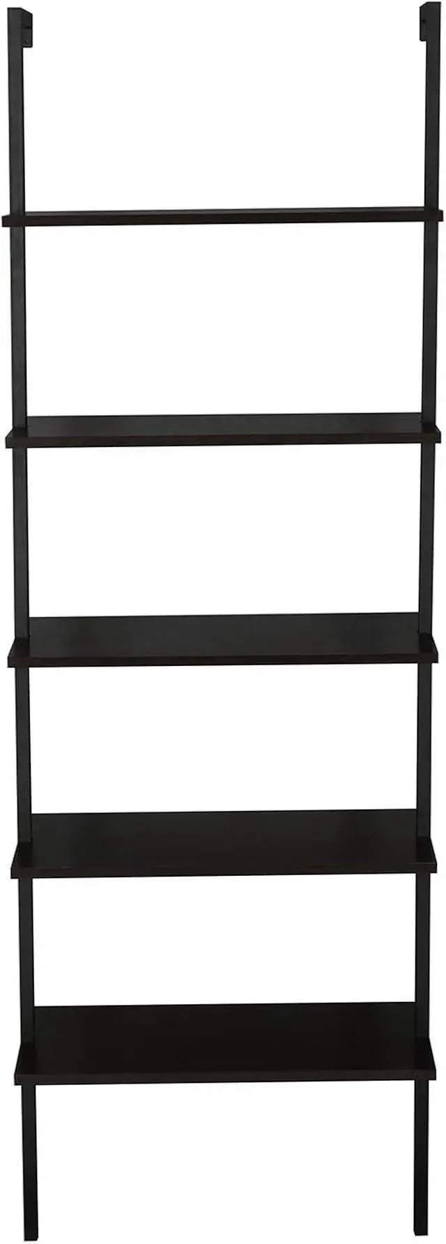 Alt view image 3 of 7 - 5 Tier Industrial Wall Mounted Bookshelf,Modern Ladder Bookcase Storage Organizer,Open Display Storage Rack,Plant Flower Shelves Stand,with Metal Frame,for Living Room Kitchen Balcony (Dark Walnut)