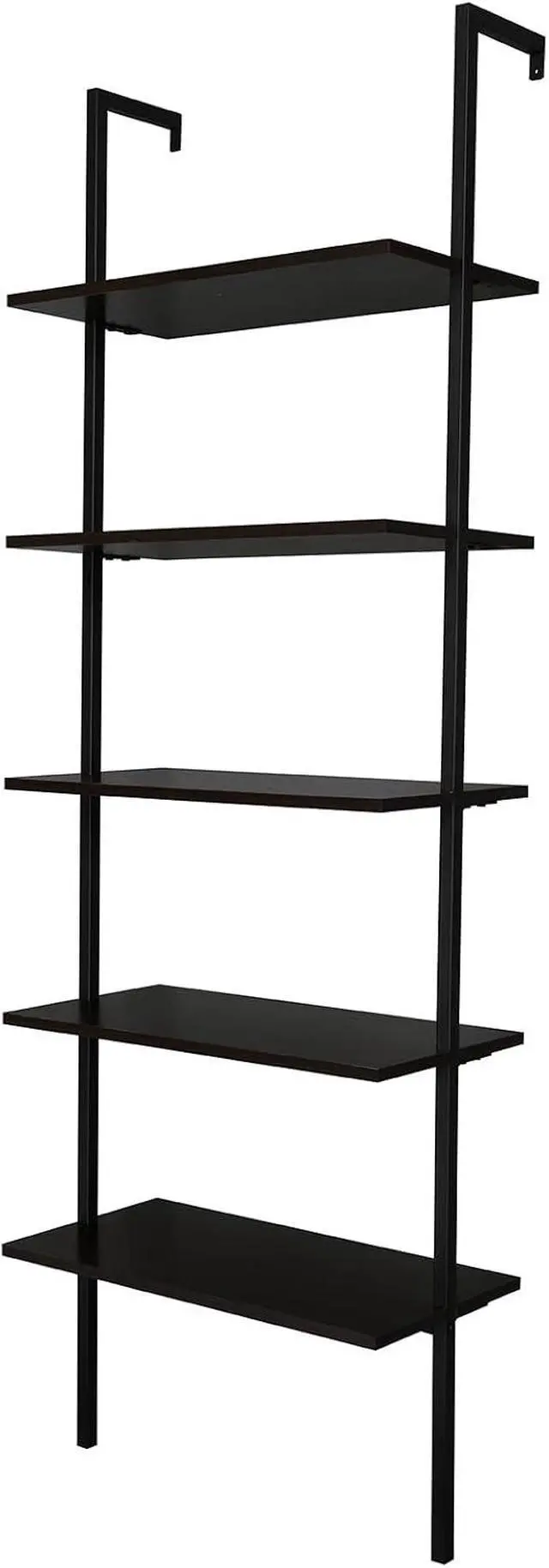 Alt view image 6 of 7 - 5 Tier Industrial Wall Mounted Bookshelf,Modern Ladder Bookcase Storage Organizer,Open Display Storage Rack,Plant Flower Shelves Stand,with Metal Frame,for Living Room Kitchen Balcony (Dark Walnut)
