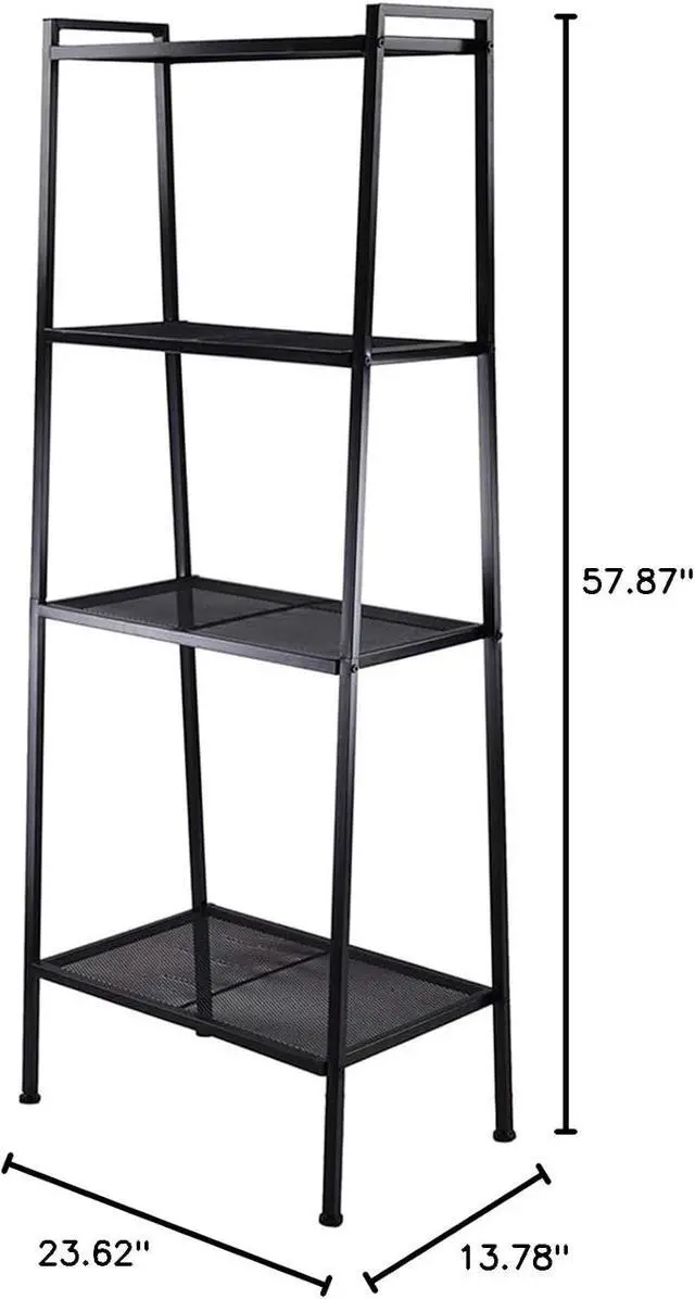 Alt view image 3 of 7 - 4 Tier Industrial Metal Bookshelf,Modern Ladder Bookcase Storage Organizer,Open Display Storage Rack,Plant Flower Shelves Stand,with Metal Frame,for Home Living Room Kitchen Balcony (Black)