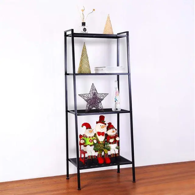 Alt view image 2 of 7 - 4 Tier Industrial Metal Bookshelf,Modern Ladder Bookcase Storage Organizer,Open Display Storage Rack,Plant Flower Shelves Stand,with Metal Frame,for Home Living Room Kitchen Balcony (Black)