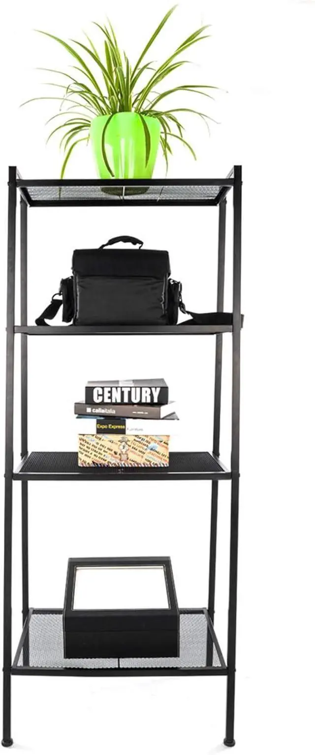 Alt view image 6 of 7 - 4 Tier Industrial Metal Bookshelf,Modern Ladder Bookcase Storage Organizer,Open Display Storage Rack,Plant Flower Shelves Stand,with Metal Frame,for Home Living Room Kitchen Balcony (Black)