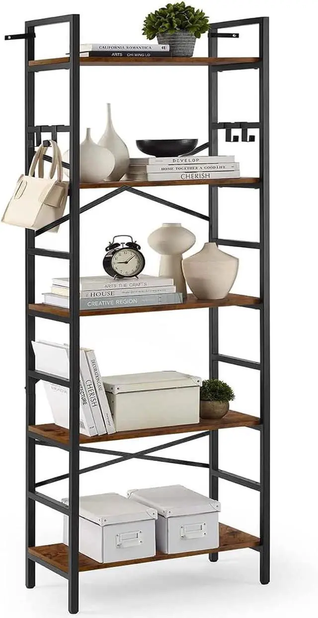 Main image of 5 Tier Narrow Bookshelf, Bookcase Shelf Storage Organizer, Free Standing Storage Shelving, Modern Bookcase Open Shelves Display Rack for Home, Office, Living Room, Bedroom, Vintage