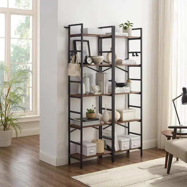 Alt view image 2 of 7 - 5 Tier Narrow Bookshelf, Bookcase Shelf Storage Organizer, Free Standing Storage Shelving, Modern Bookcase Open Shelves Display Rack for Home, Office, Living Room, Bedroom, Vintage