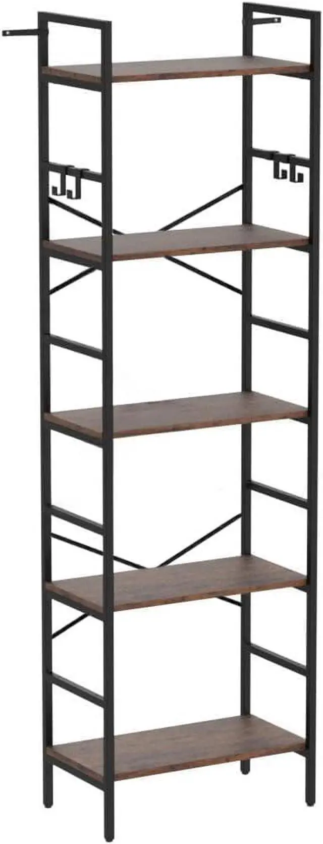 Alt view image 7 of 7 - 5 Tier Narrow Bookshelf, Bookcase Shelf Storage Organizer, Free Standing Storage Shelving, Modern Bookcase Open Shelves Display Rack for Home, Office, Living Room, Bedroom, Vintage