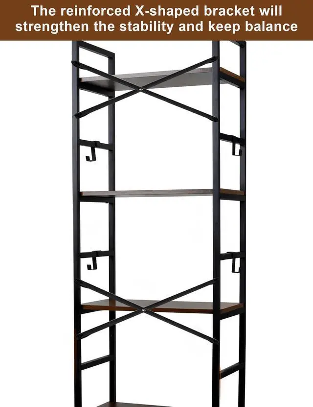 Alt view image 6 of 7 - 5 Tier Narrow Bookshelf, Bookcase Shelf Storage Organizer, Free Standing Storage Shelving, Modern Bookcase Open Shelves Display Rack for Home, Office, Living Room, Bedroom, Vintage