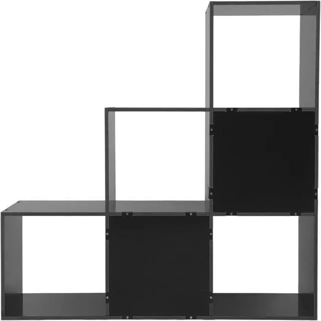 Alt view image 5 of 7 - 3-Tier Stepped Bookshelf Freestanding 6 Cubes Ladder Bookcase L Shaped Ladder Corner Open Bookshelf for Home & Office (Black, 6 Cubes)
