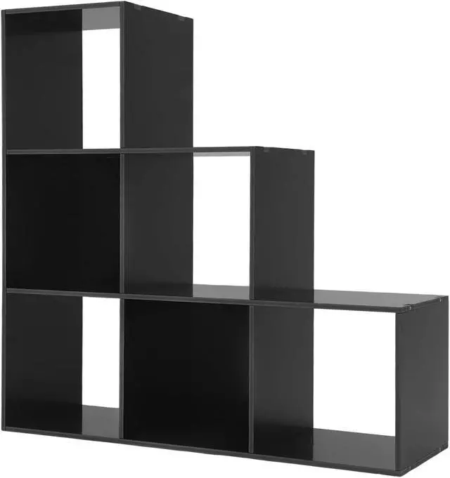 Alt view image 6 of 7 - 3-Tier Stepped Bookshelf Freestanding 6 Cubes Ladder Bookcase L Shaped Ladder Corner Open Bookshelf for Home & Office (Black, 6 Cubes)