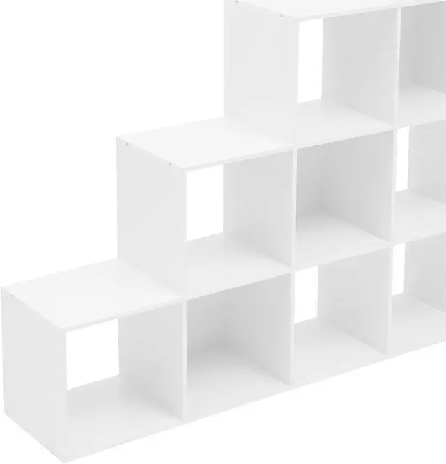 Alt view image 7 of 7 - 5-Tier Stepped Bookshelf Freestanding 15 Cubes Ladder Bookcase L Shaped Ladder Corner Open Bookshelf for Home & Office (White, 15 Cubes)