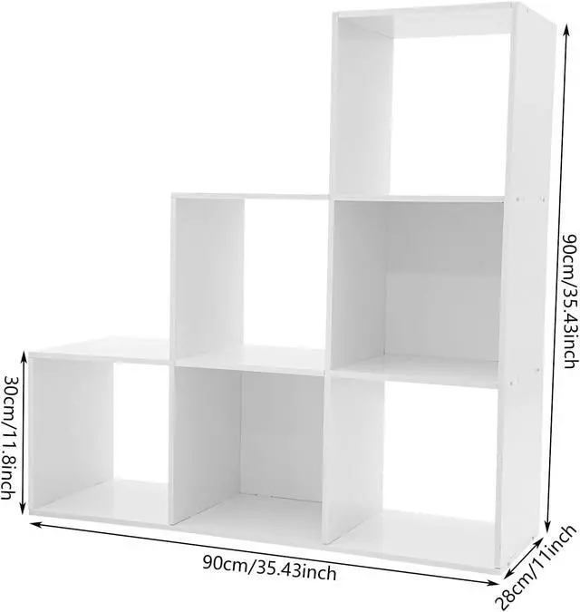 Alt view image 3 of 7 - 3-Tier Stepped Bookshelf Freestanding 6 Cubes Ladder Bookcase L Shaped Ladder Corner Open Bookshelf for Home & Office (White, 6 Cubes)