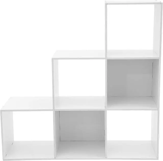 Alt view image 7 of 7 - 3-Tier Stepped Bookshelf Freestanding 6 Cubes Ladder Bookcase L Shaped Ladder Corner Open Bookshelf for Home & Office (White, 6 Cubes)