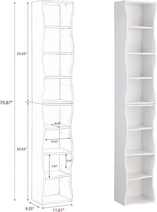 Alt view image 2 of 7 - 8-Tier Bookcase Cube Storage Organizer, Corner Bookshelf with Adjustable Shelves, White